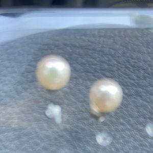 14k yellow gold real pearl earrings